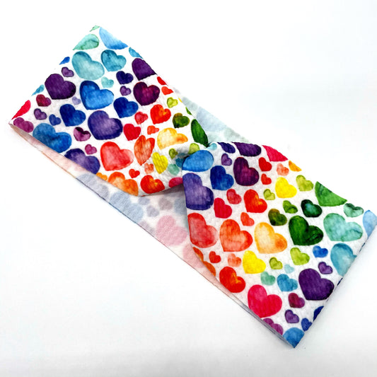 Ready to Ship Mama Headbands- Rainbow Hearts