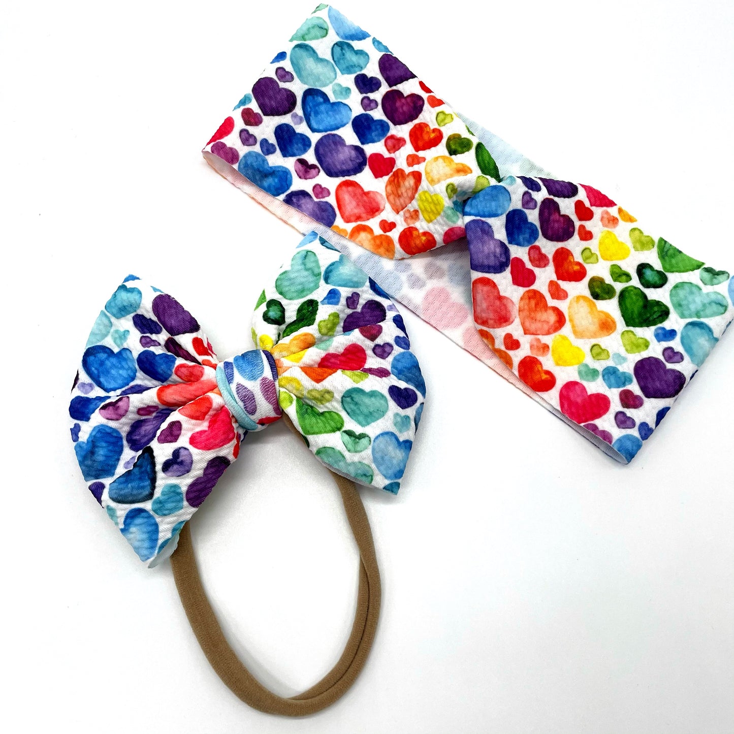 Ready to Ship Bow- Rainbow Hearts