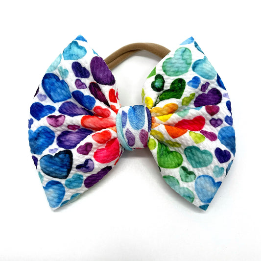 Ready to Ship Bow- Rainbow Hearts